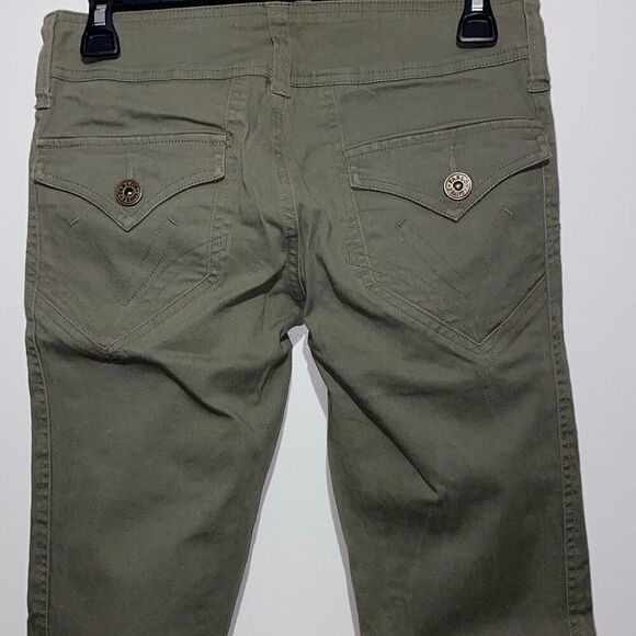 Max Rave Women's Army Green Button Fly Cotton Blend Skinny Khaki Pants Size 3 - Picture 6 of 9